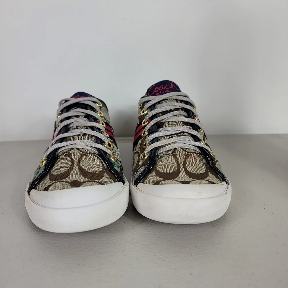 Coach Women's Folly Signature Stripe Sneakers Tennis Shoes Size 5.5B Beige - Picture 3 of 10